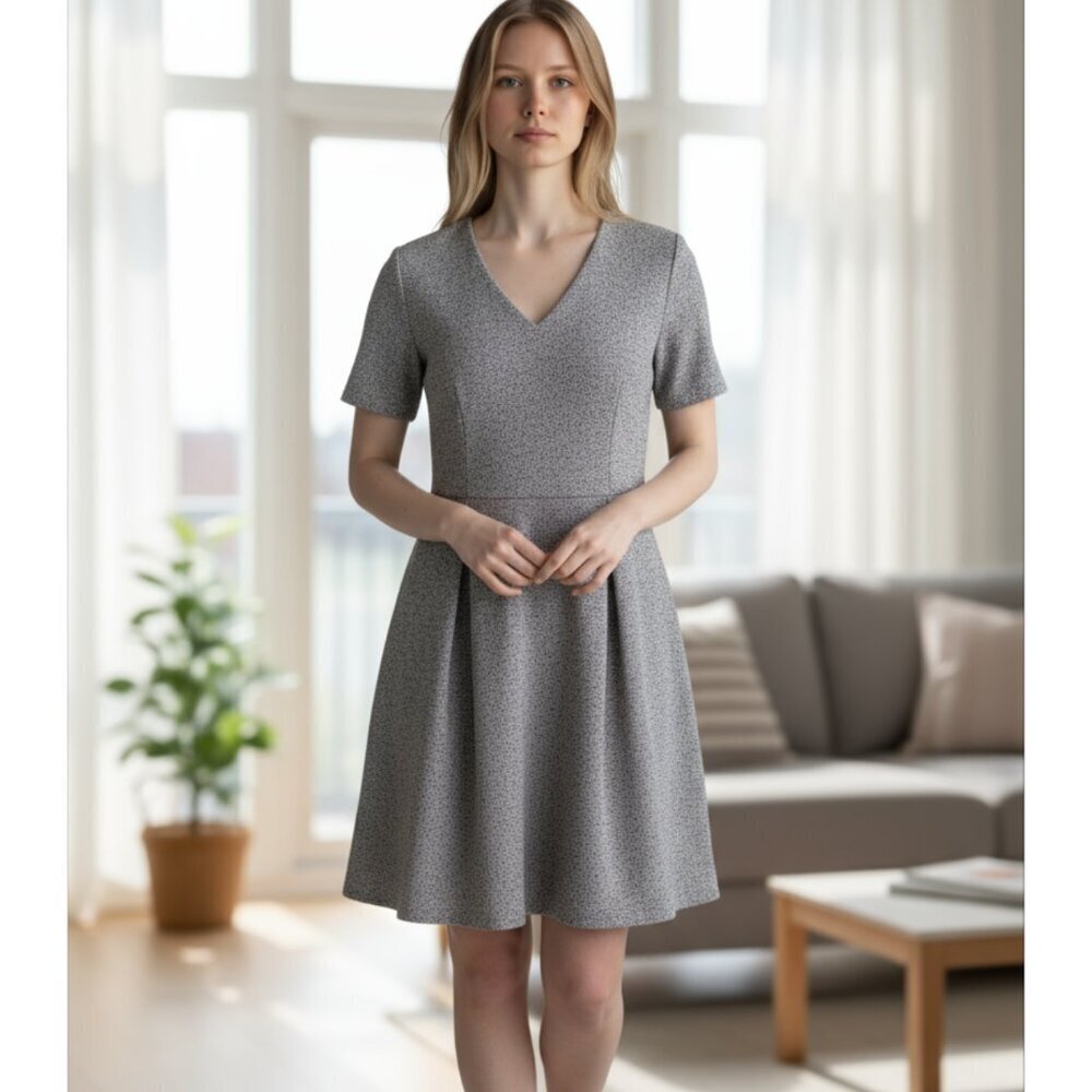 Club Monaco Black White Speckled Cotton Blend Fit Flare Dress Size 2